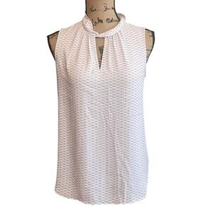 Ann Taylor Womens Butterfly Print Twist Keyhole Sleeveless Blouse White Gray XS
